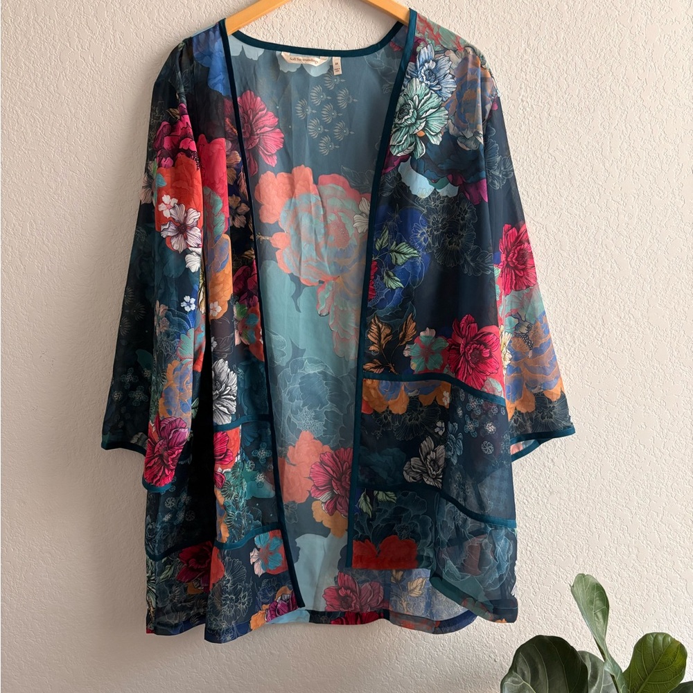Soft Surroundings Open Front Floral Kimono Topper Jacket Top Size 2XL
